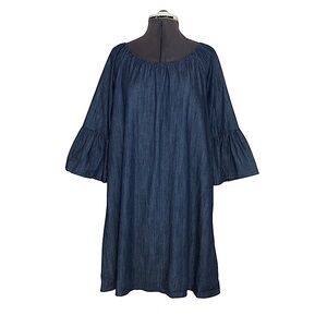 Pomelo Made in Usa 💯 % Cotton Blue  Denim Chambray Bell Sleeve Dress XL